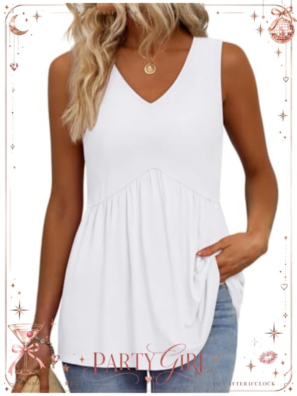 Womens Flowy Peplum Tank Top Sleeveless V Neck Babydoll Summer Tunic